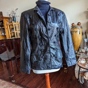 Vintage Virginia Slims Wear Double Breasted Military Leather Jacket